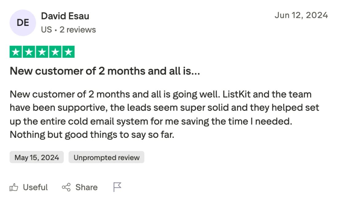 Trustpilot screenshot from David Esau: New customer of 2 months and all is…