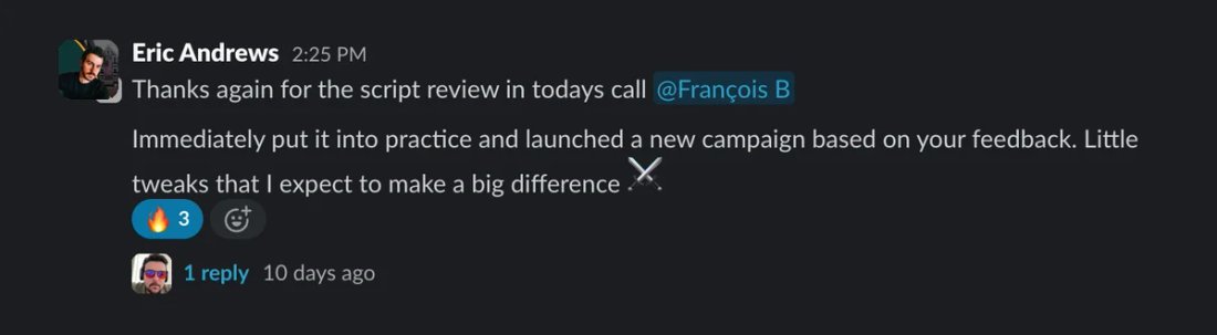 Slack screenshot from Eric Andrews: relaunched after script review