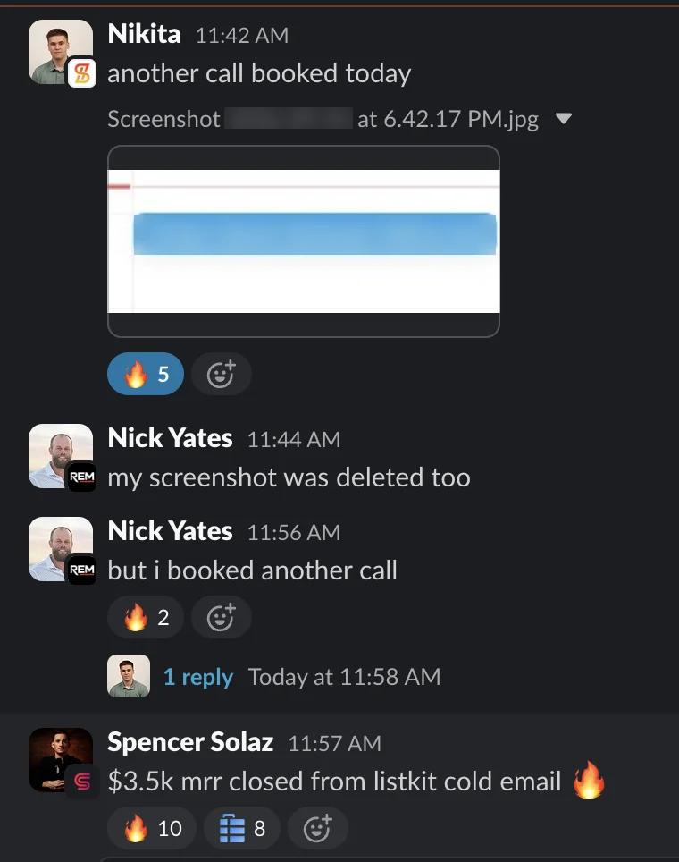 Slack screenshot from Nikita; Nick Yates: calls booked same day