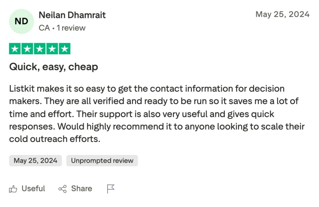 Trustpilot screenshot from Neilan Dhamrait: Quick, easy, cheap