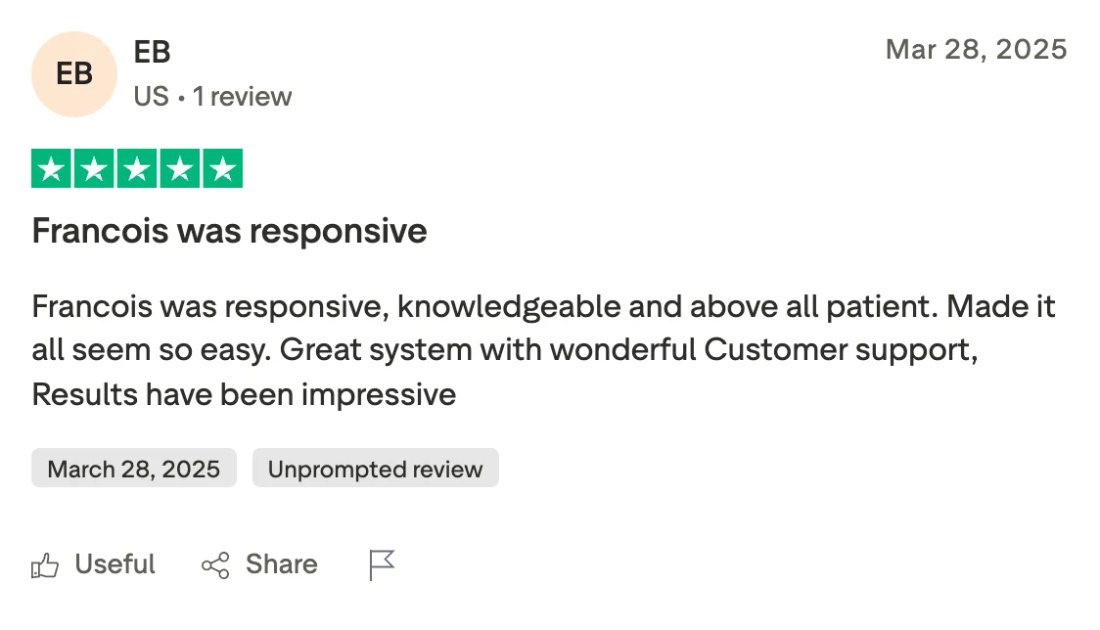 Trustpilot screenshot from EB: Francois was responsive