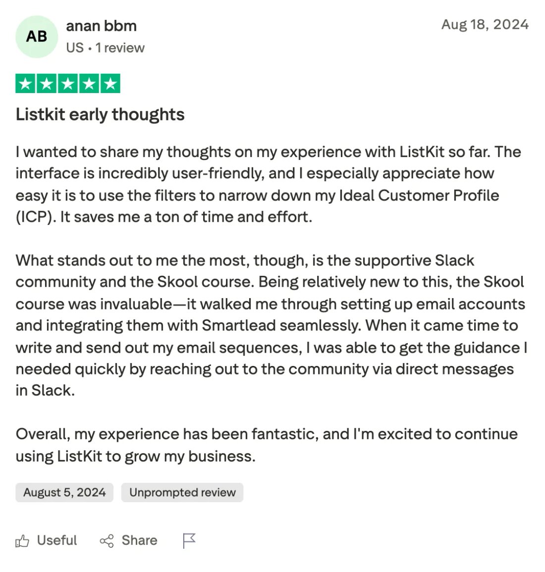 Trustpilot screenshot from anan bbm: Listkit early thoughts
