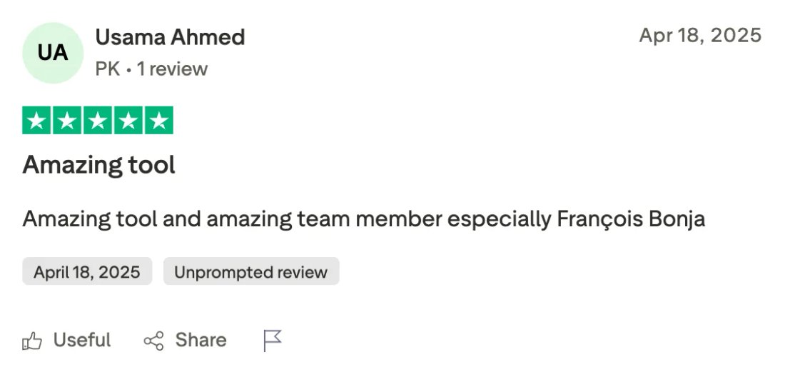 Trustpilot screenshot from Usama Ahmed: Amazing tool
