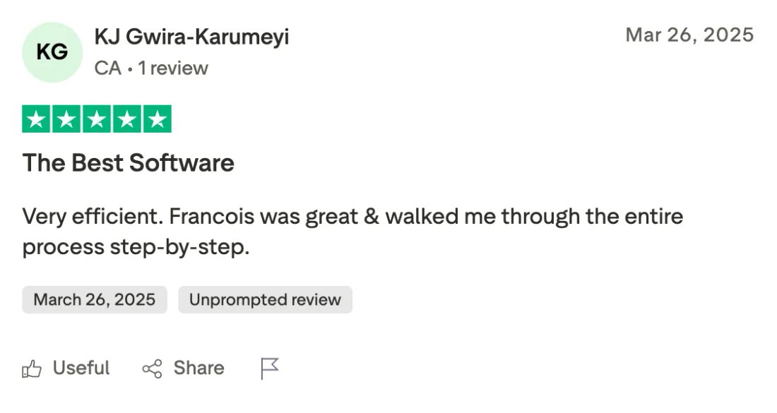 Trustpilot screenshot from KJ Gwira-Karumeyi: The Best Software