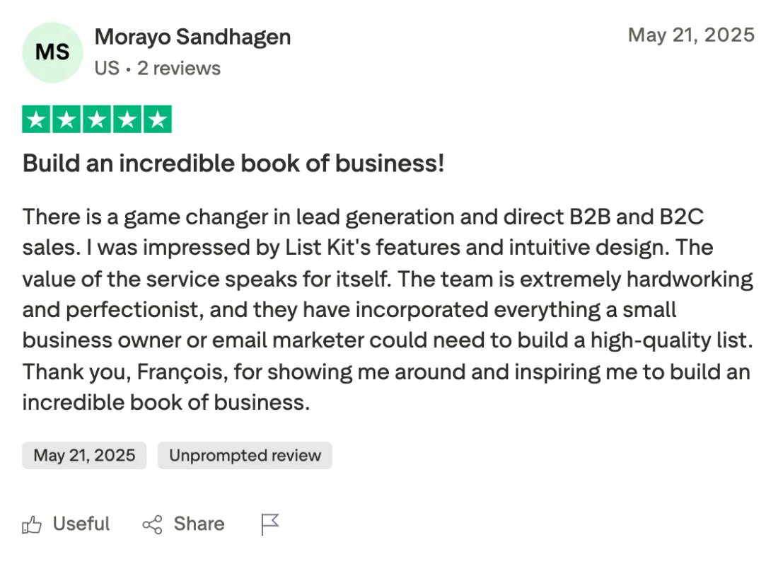 Trustpilot screenshot from Morayo Sandhagen: Build an incredible book of business!