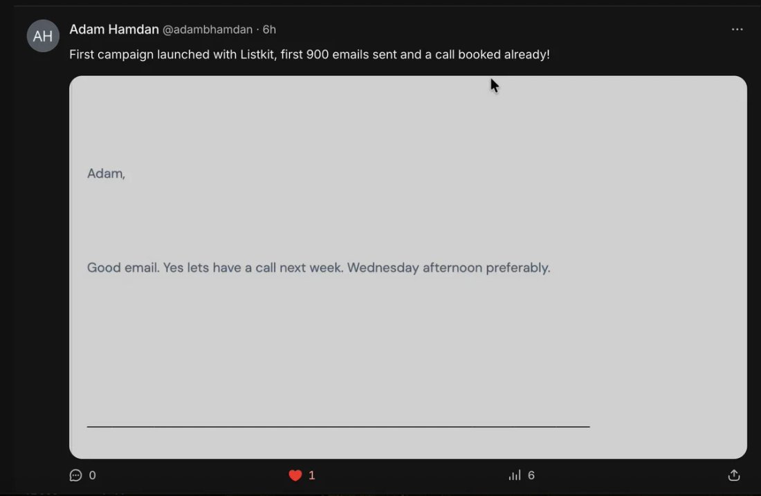 Whop screenshot from Adam Hamdan: First campaign: 900 emails sent, call booked