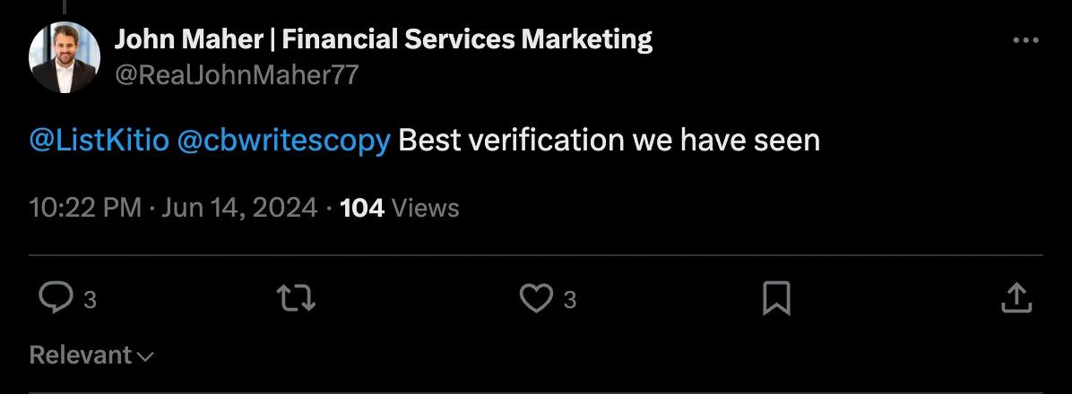 X screenshot from RealJohnMaher77: Best verification we have seen