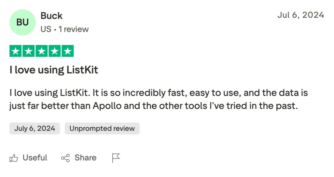 Trustpilot screenshot from Buck: I love using ListKit