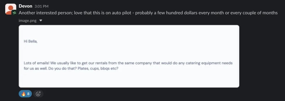 Slack screenshot from Devon: +1 interested, on autopilot