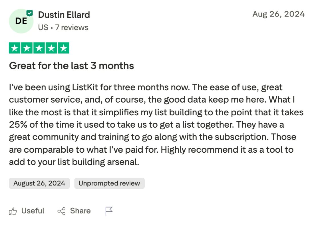 Trustpilot screenshot from Dustin Ellard: Great for the last 3 months