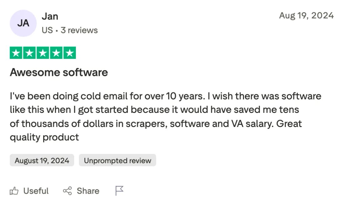 Trustpilot screenshot from Jan: Awesome software