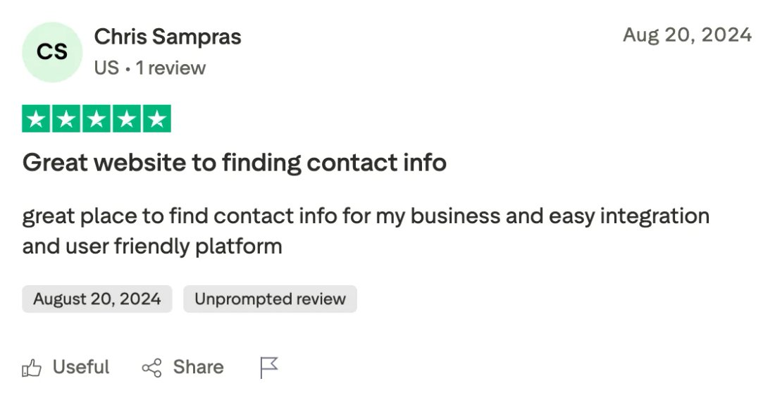 Trustpilot screenshot from Chris Sampras: Great website to finding contact info