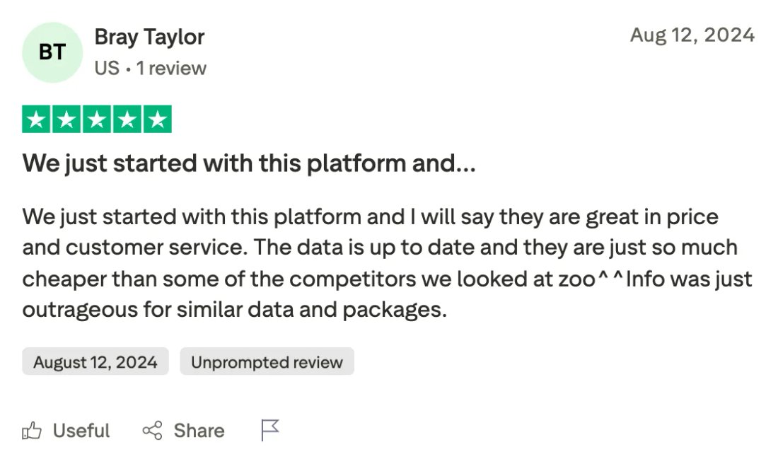 Trustpilot screenshot from Bray Taylor: We just started with this platform and…