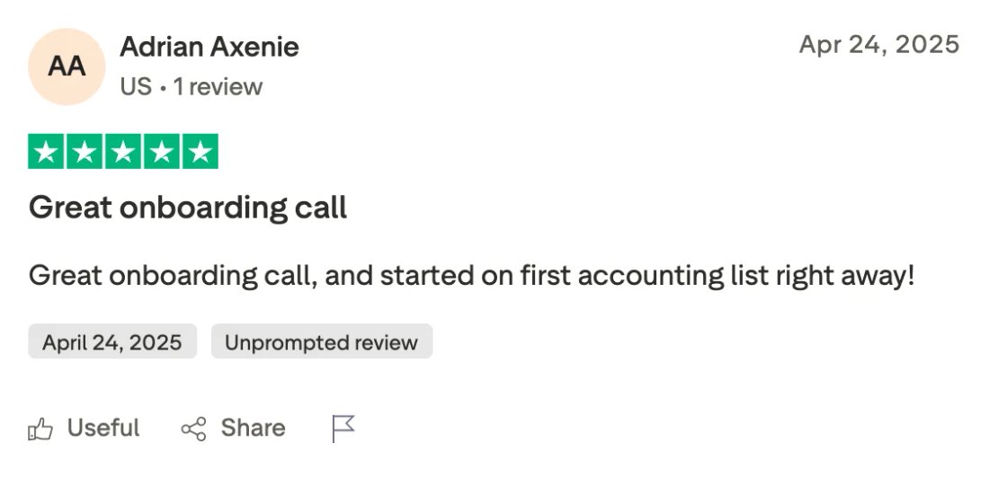 Trustpilot screenshot from Adrian Axenie: Great onboarding call