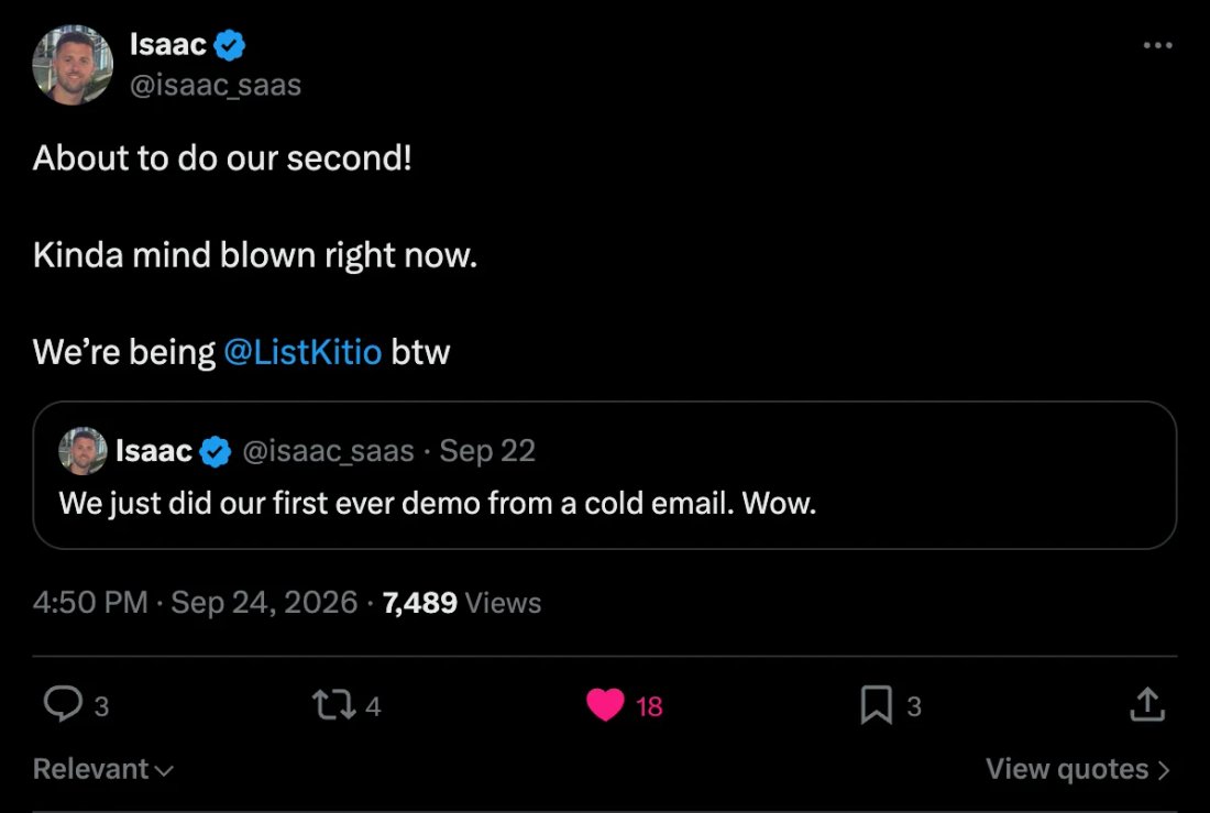 X screenshot from Isaac: Second demo from cold email in 2 days