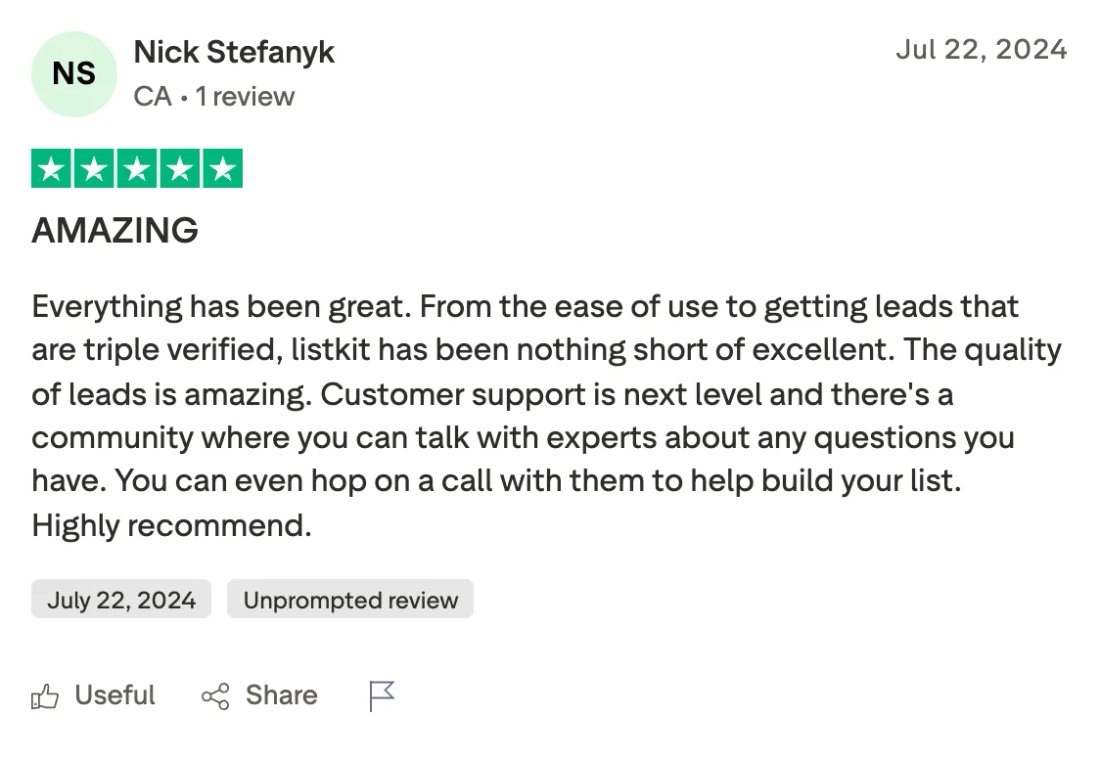 Trustpilot screenshot from Nick Stefanyk: AMAZING