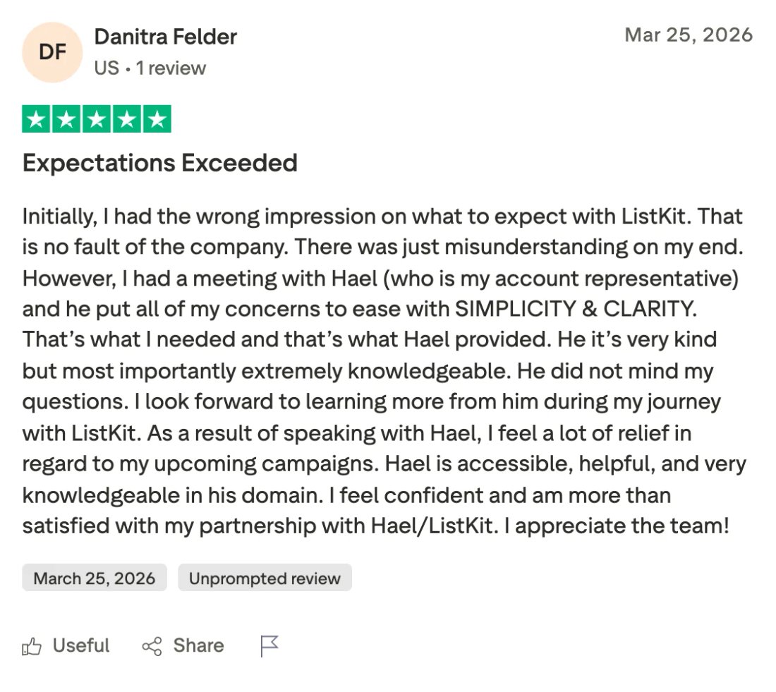 Trustpilot screenshot from Danitra Felder: Expectations Exceeded