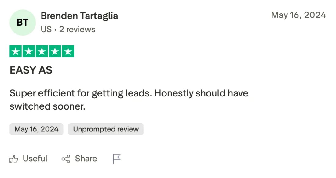 Trustpilot screenshot from Brenden Tartaglia: EASY AS