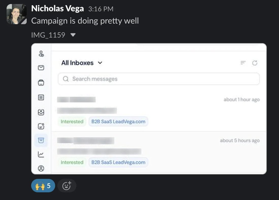 Slack screenshot from Nicholas Vega: 2 interested