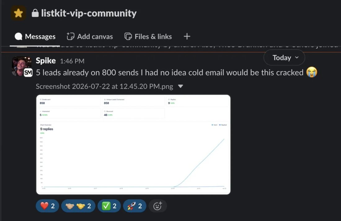 Slack screenshot from Colin Speikers: 5 interested / 858 sent