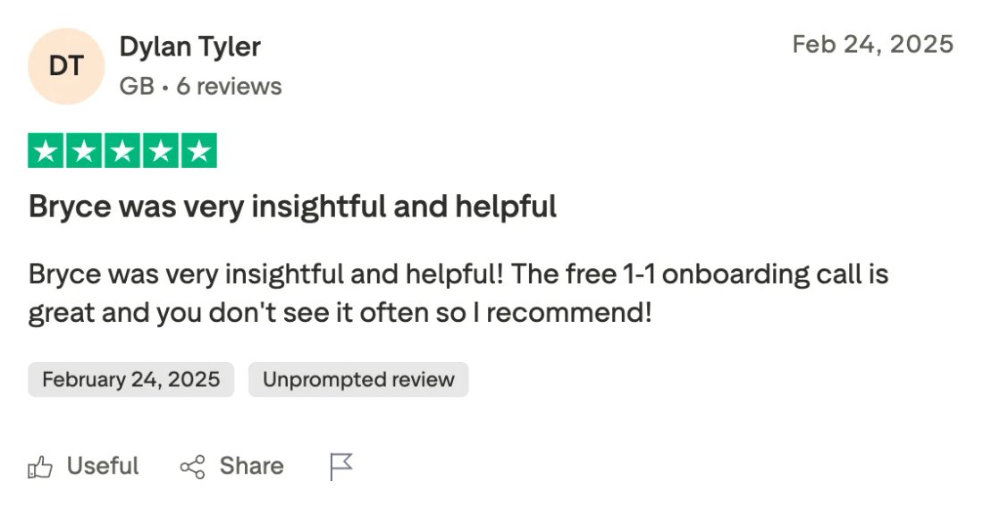 Trustpilot screenshot from Dylan Tyler: Bryce was very insightful and helpful
