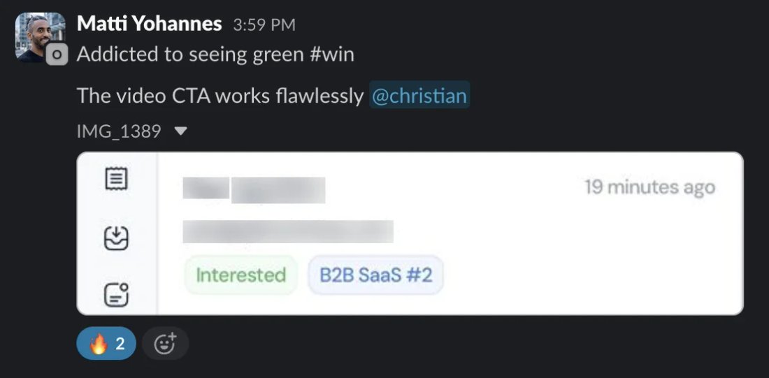Slack screenshot from Matti Yohannes: interested reply, video CTA
