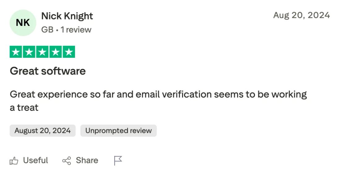Trustpilot screenshot from Nick Knight: Great software