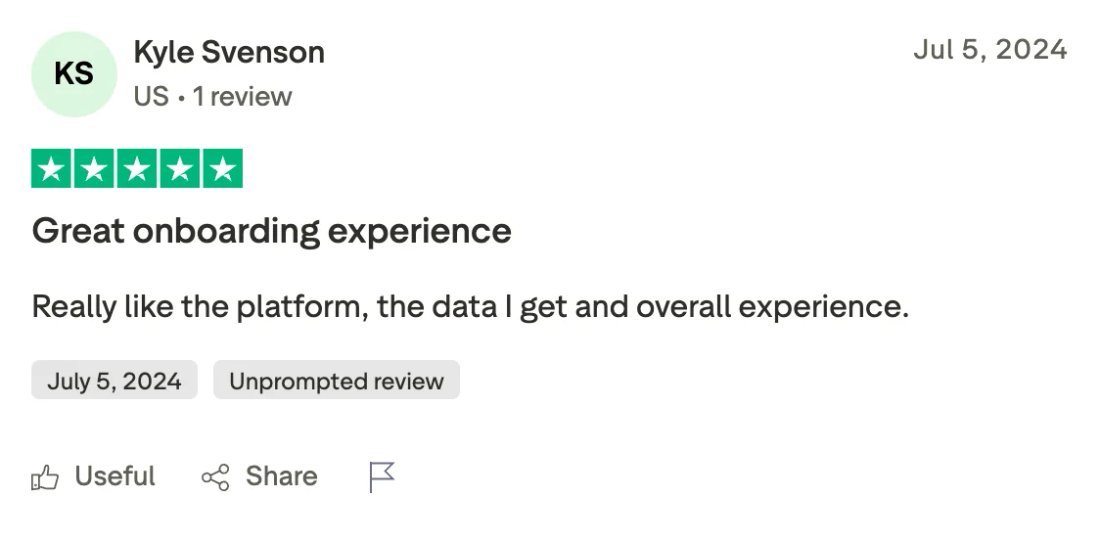 Trustpilot screenshot from Kyle Svenson: Great onboarding experience