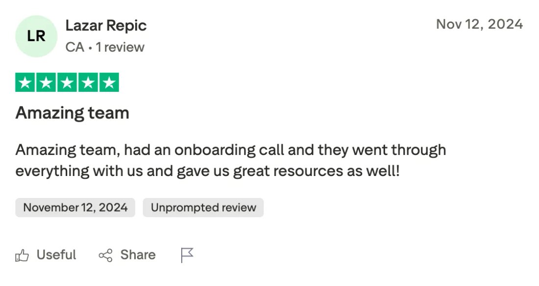 Trustpilot screenshot from Lazar Repic: Amazing team