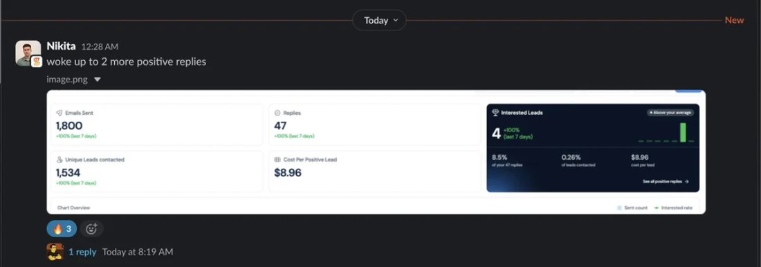 Slack screenshot from Nikita: +2 positive, 4 / 1,800