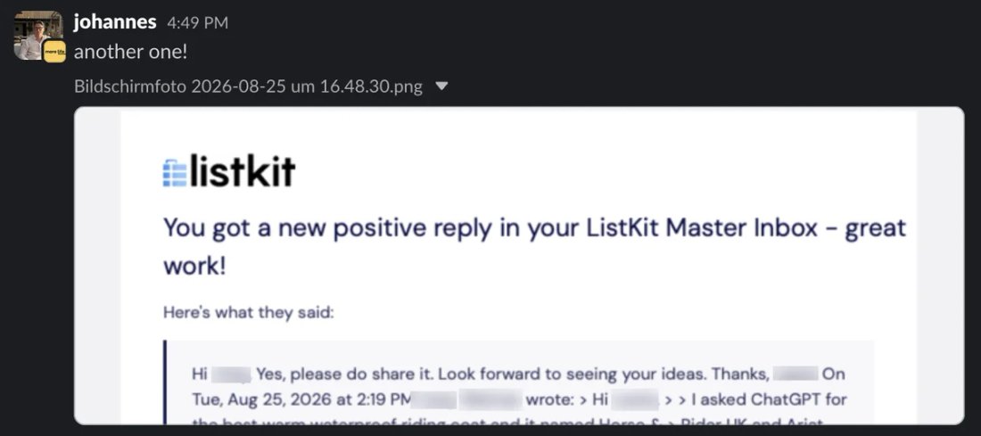 Slack screenshot from Johannes Weimar: +1 positive