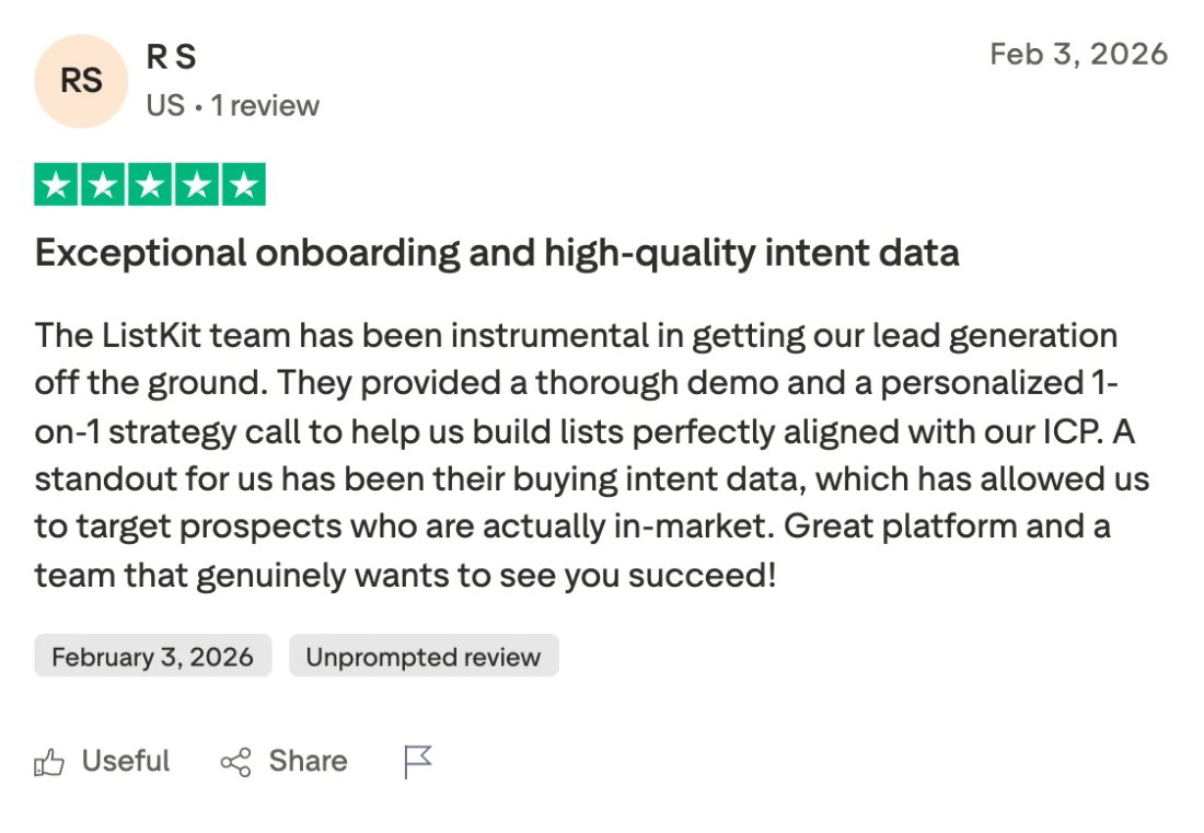 Trustpilot screenshot from R S: Exceptional onboarding and high-quality intent data
