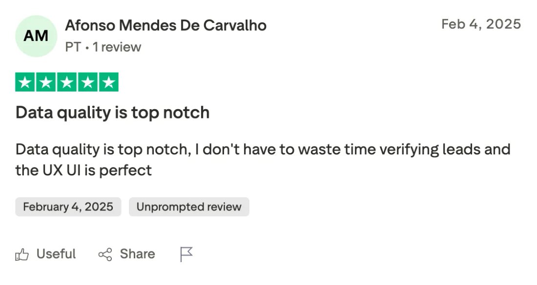 Trustpilot screenshot from Afonso Mendes De Carvalho: Data quality is top notch