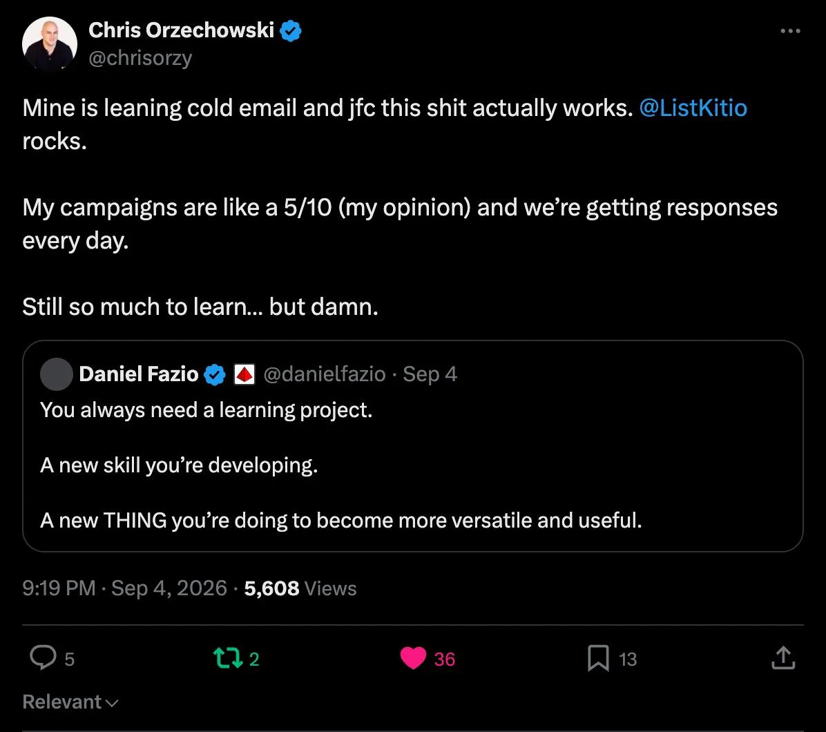 X screenshot from Chris Orzechowski: Getting responses every day
