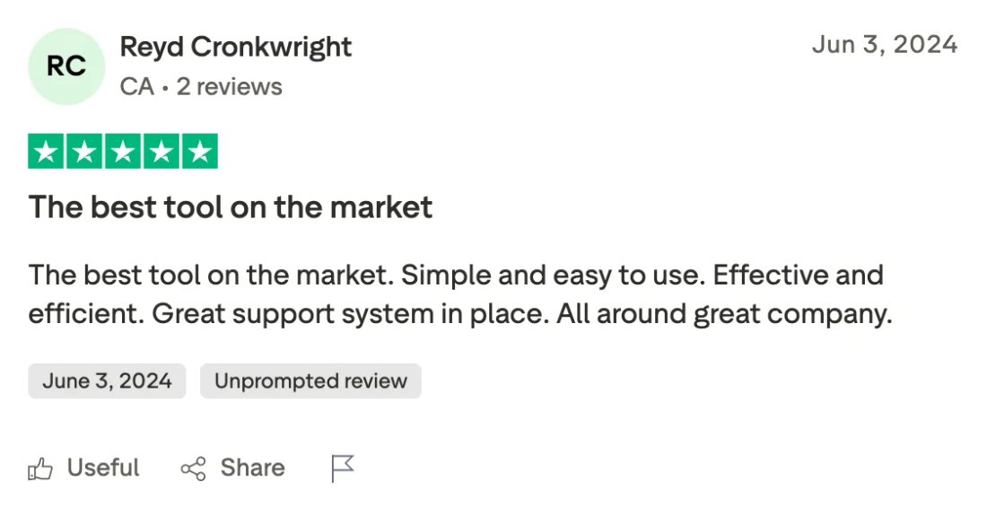 Trustpilot screenshot from Reyd Cronkwright: The best tool on the market
