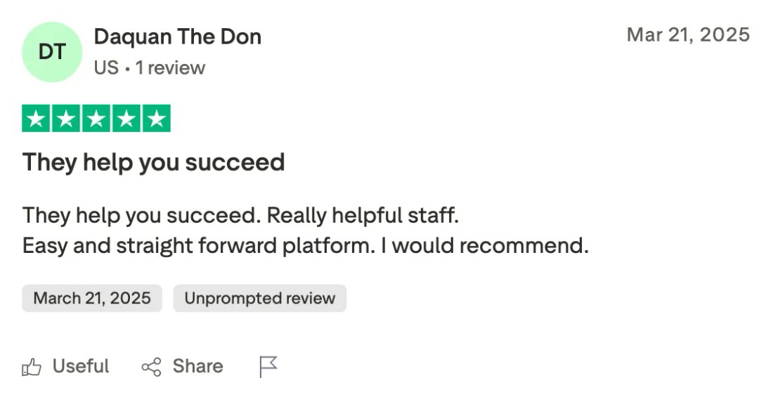 Trustpilot screenshot from Daquan The Don: They help you succeed