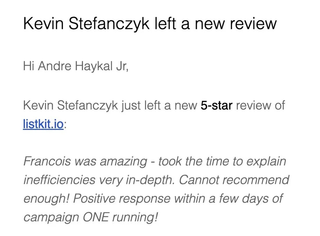 Slack screenshot from Kevin Stefanczyk: positive response within days of campaign 1