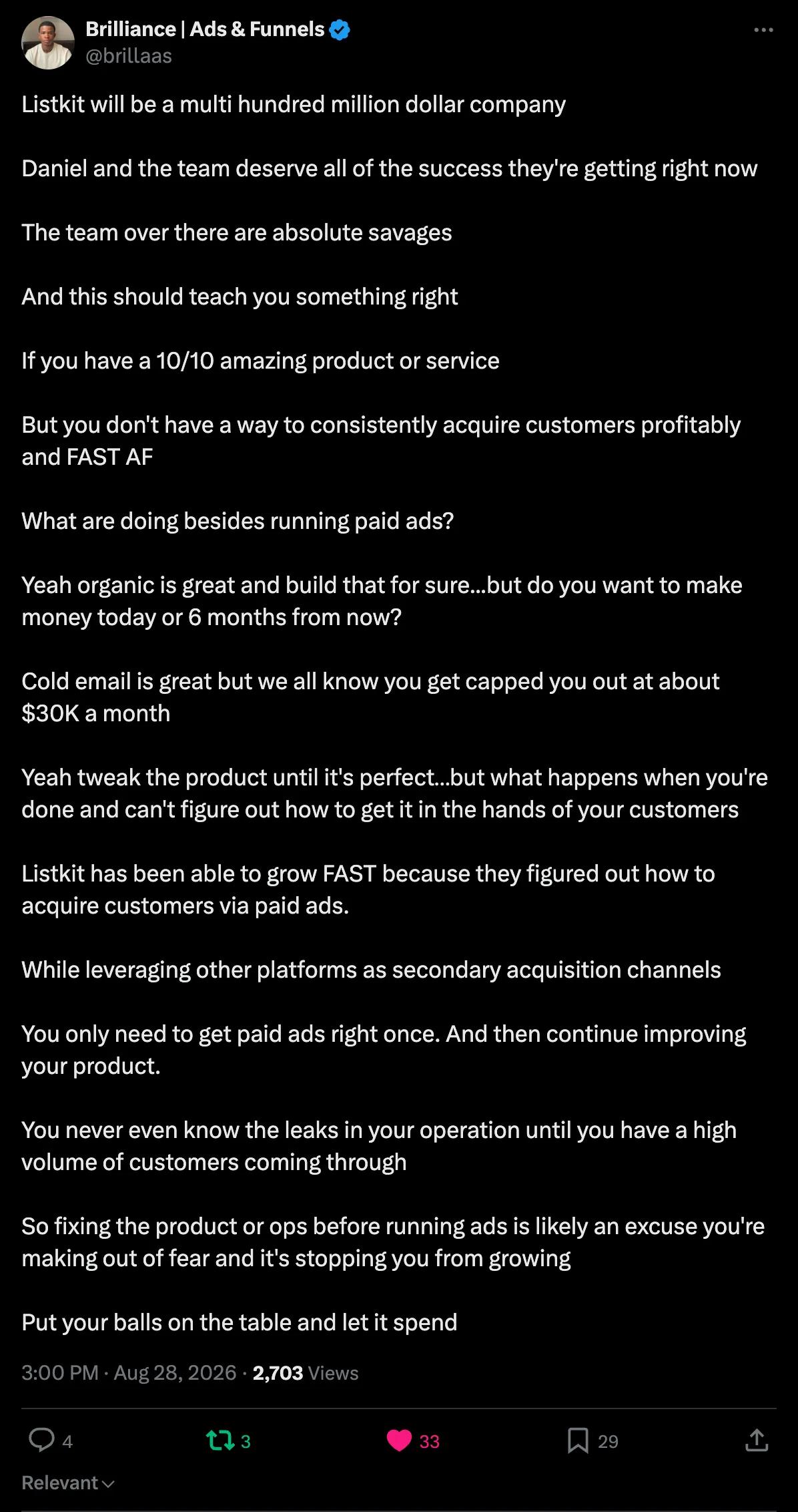 X screenshot from brillaas: Listkit will be a multi hundred million dollar company