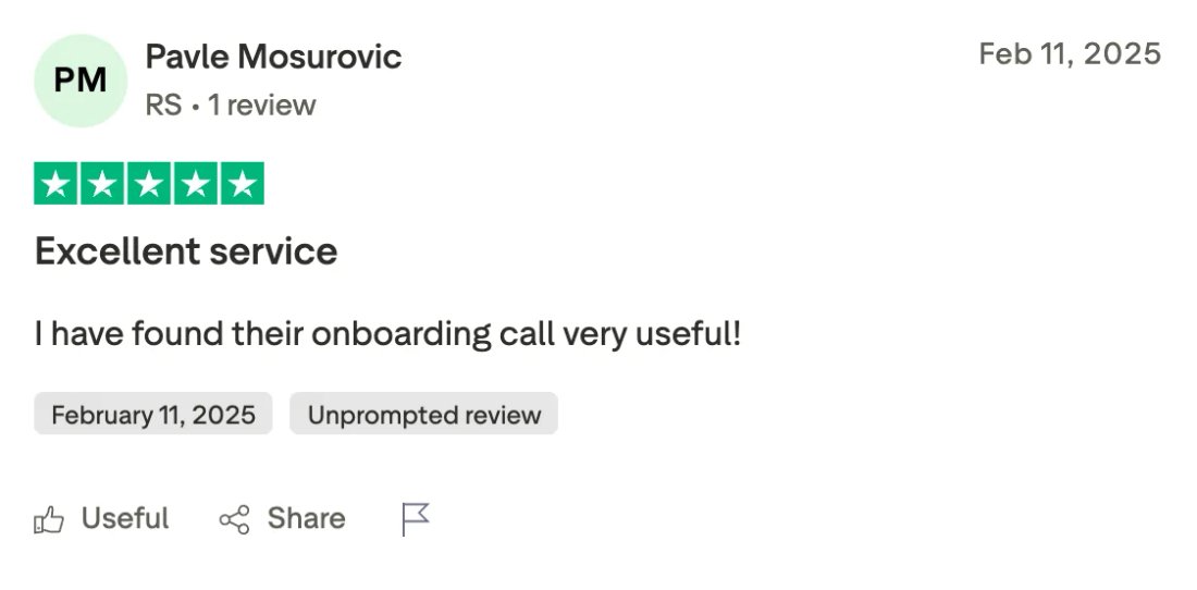 Trustpilot screenshot from Pavle Mosurovic: Excellent service