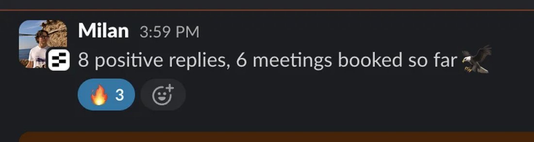 Slack screenshot from Milan: 8 positive, 6 meetings