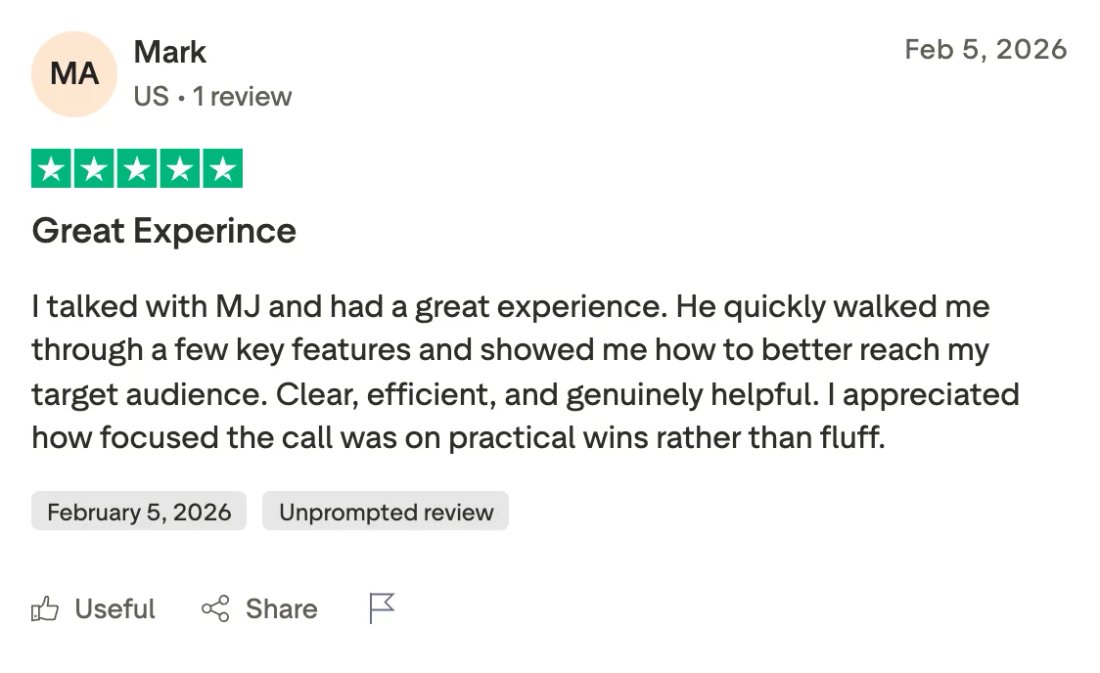 Trustpilot screenshot from Mark: Great Experince