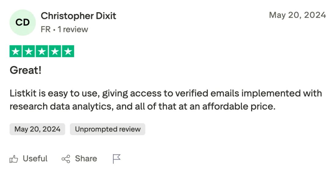 Trustpilot screenshot from Christopher Dixit: Great!