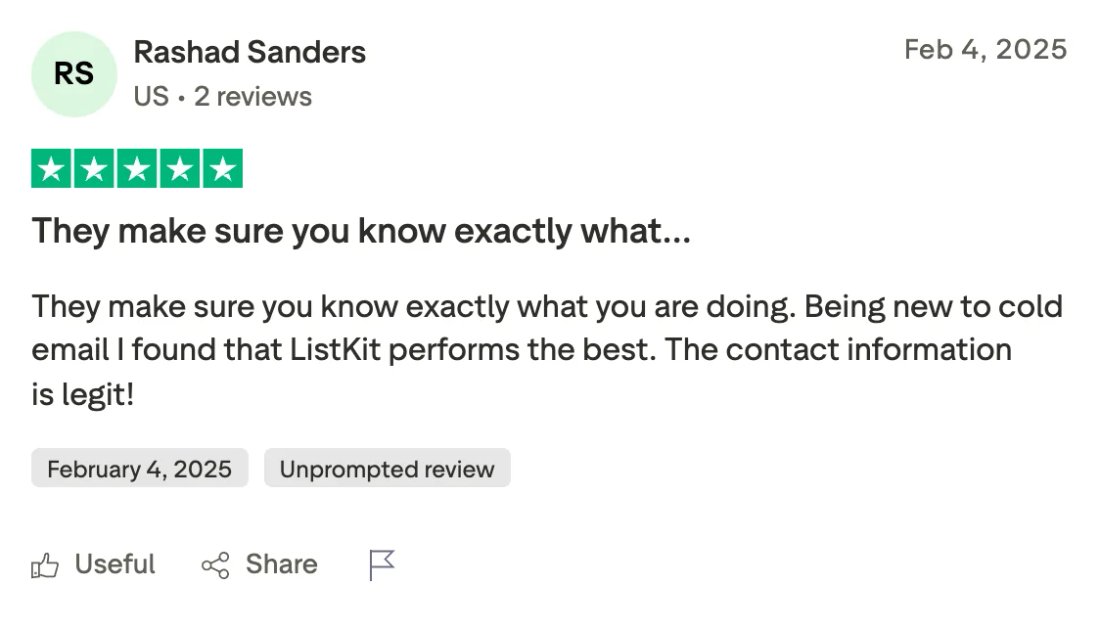 Trustpilot screenshot from Rashad Sanders: They make sure you know exactly what…