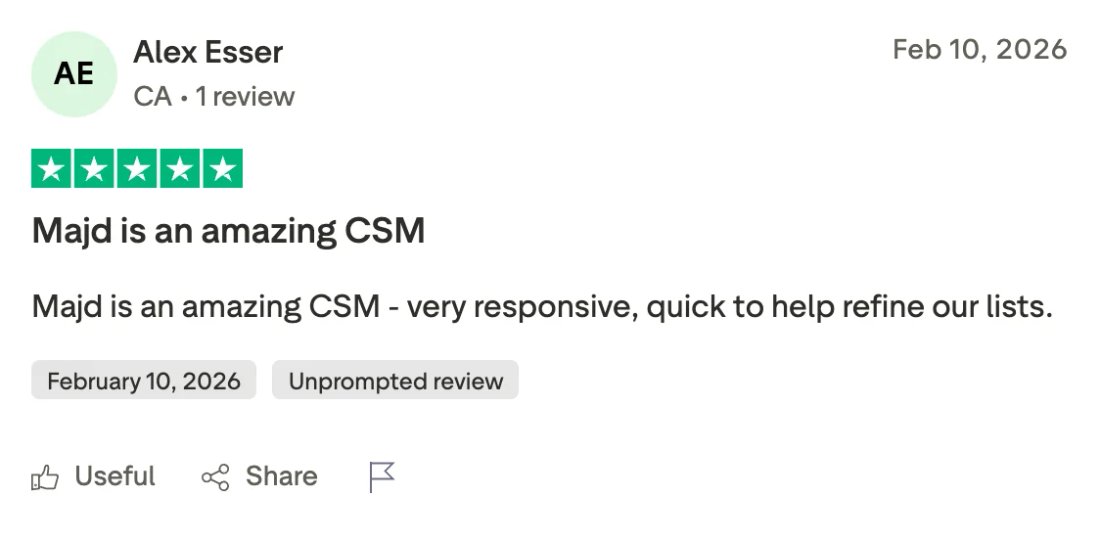 Trustpilot screenshot from Alex Esser: Majd is an amazing CSM