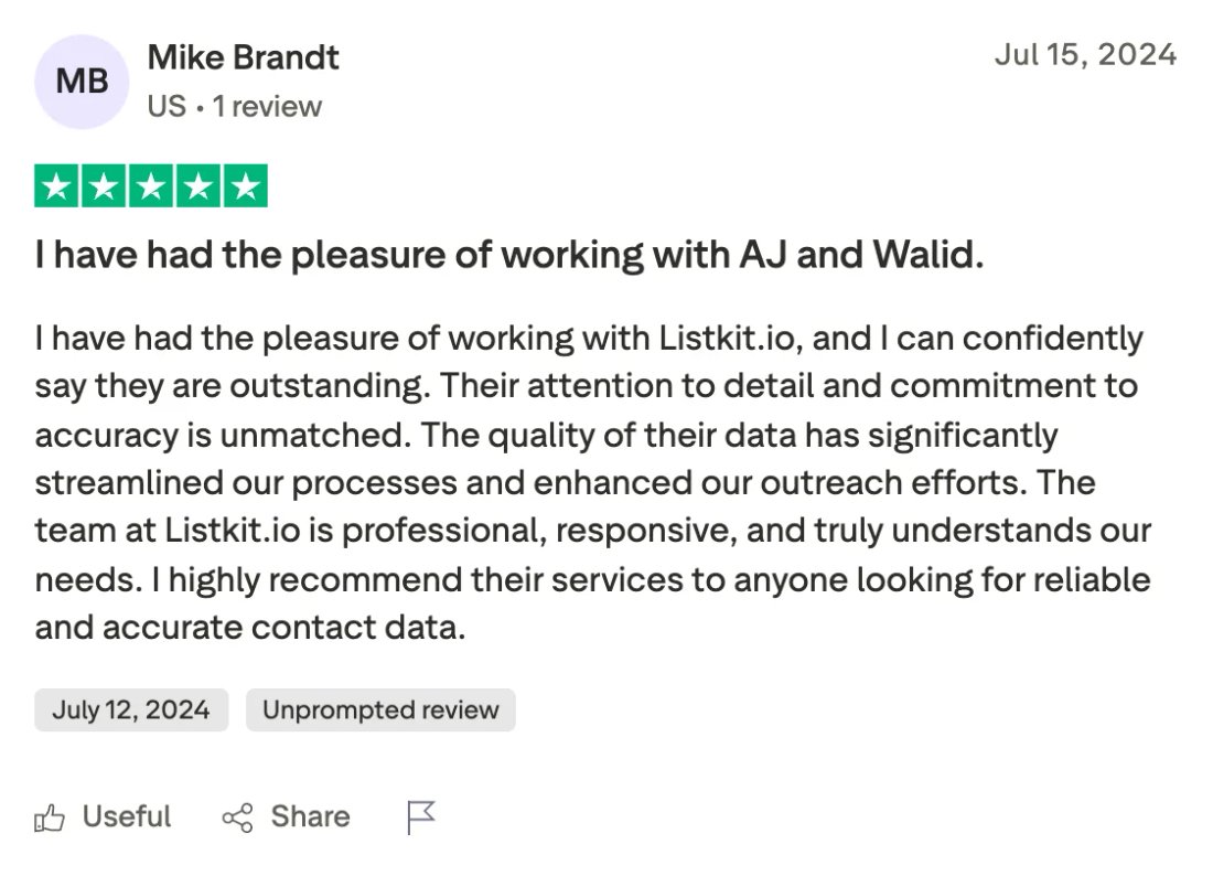 Trustpilot screenshot from Mike Brandt: I have had the pleasure of working with AJ and Walid.