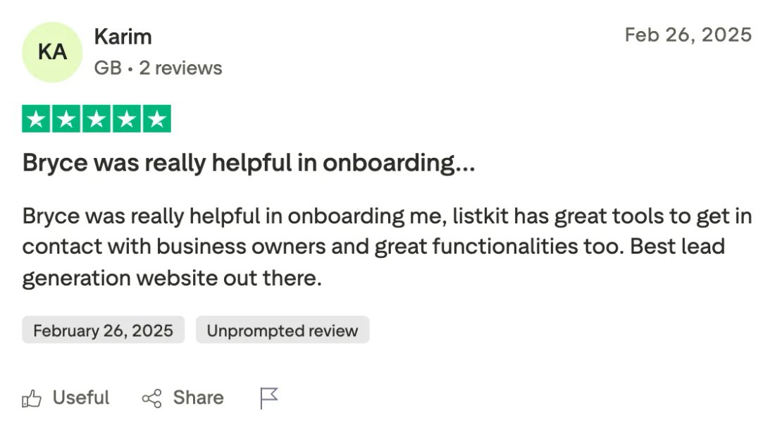 Trustpilot screenshot from Karim: Bryce was really helpful in onboarding…