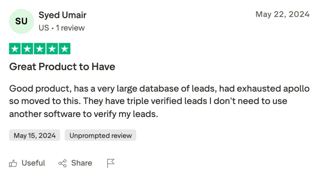 Trustpilot screenshot from Syed Umair: Great Product to Have