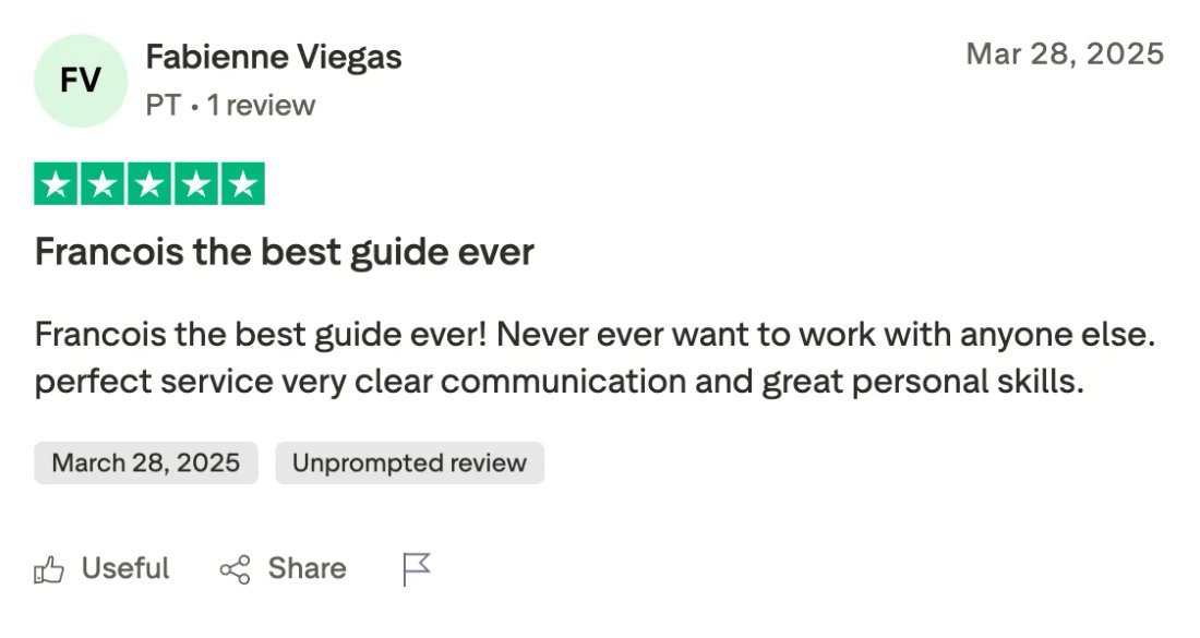Trustpilot screenshot from Fabienne Viegas: Francois the best guide ever