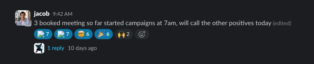 Slack screenshot from jacob: 3 meetings booked in one morning