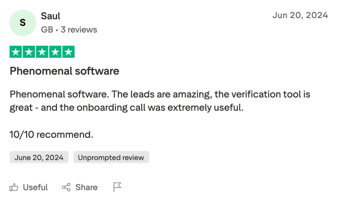 Trustpilot screenshot from Saul: Phenomenal software